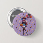 Niedlich Anime Halloween Hexe Button (Vorne & Hinten)