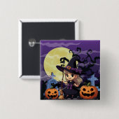 Niedlich Anime Halloween Hexe Button (Vorne & Hinten)