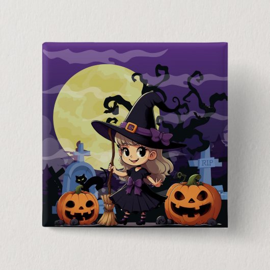 Niedlich Anime Halloween Hexe Button (Vorderseite)