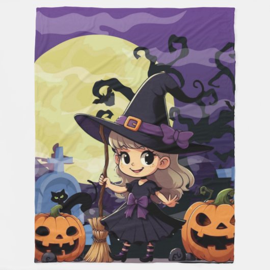 Niedlich Anime Halloween Hexe Fleecedecke (Vorderseite)