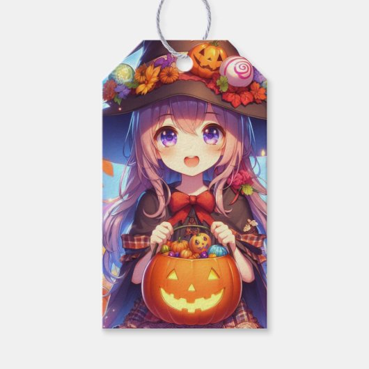 Niedlich Anime Halloween Hexe Geschenkanhänger (Vorderseite)