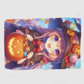 Niedlich Anime Halloween Hexe Golfhandtuch (Horizontal)
