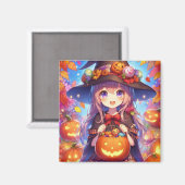 Niedlich Anime Halloween Hexe Magnet (Vorderseite/Rückseite)