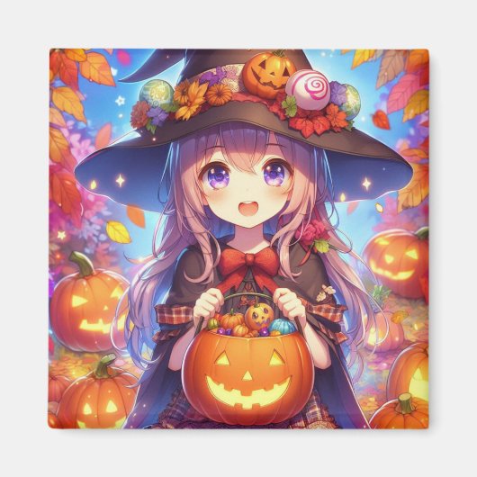 Niedlich Anime Halloween Hexe Magnet (Vorne)