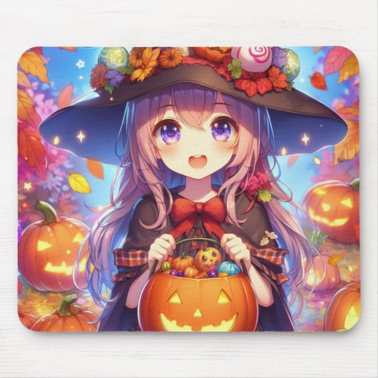 Niedlich Anime Halloween Hexe Mousepad (Vorne)