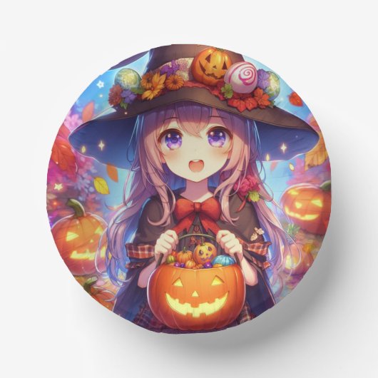 Niedlich Anime Halloween Hexe Pappteller (Vorderseite)