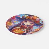 Niedlich Anime Halloween Hexe Pappteller (Schrägansicht)