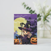 Niedlich Anime Halloween Hexe Postkarte (Stehend Vorderseite)
