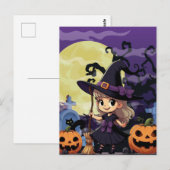 Niedlich Anime Halloween Hexe Postkarte (Vorne/Hinten)