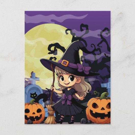 Niedlich Anime Halloween Hexe Postkarte (Vorderseite)