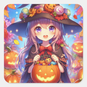 Niedlich Anime Halloween Hexe Quadratischer Aufkleber