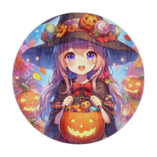 Niedlich Anime Halloween Hexe Schneidebrett (Vorderseite)