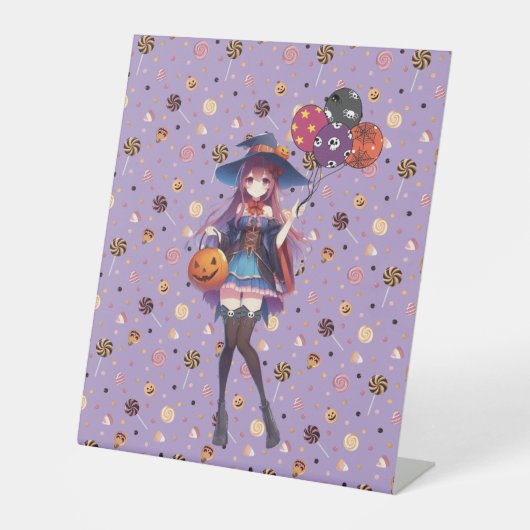 Niedlich Anime Halloween Hexe Sockelschild (Vorderseite)
