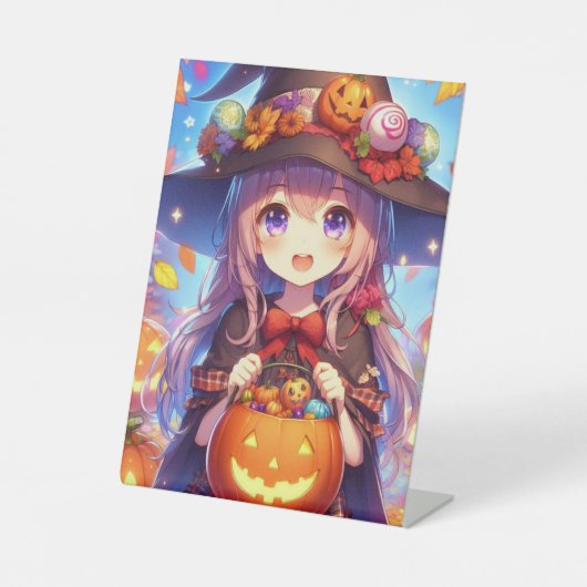 Niedlich Anime Halloween Hexe Sockelschild (Vorderseite)