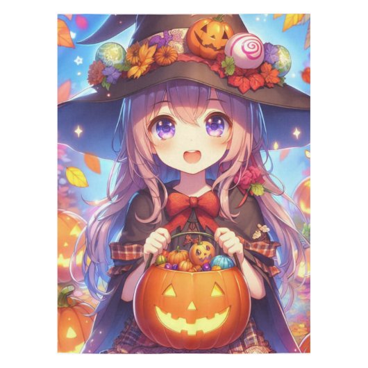 Niedlich Anime Halloween Hexe Tischdecke (Vorderseite)