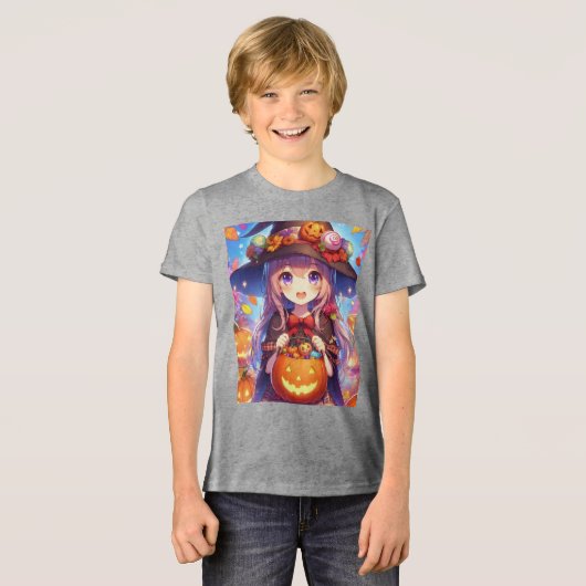 Niedlich Anime Halloween Hexe Tri-Blend Shirt (Vorderseite voll)