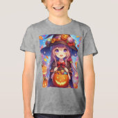 Niedlich Anime Halloween Hexe Tri-Blend Shirt (Vorderseite)