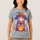 Niedlich Anime Halloween Hexe Tri-Blend Shirt (Vorderseite)