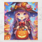 Niedlich Anime Halloween Hexe Weinetikett (Einzelnes Label)