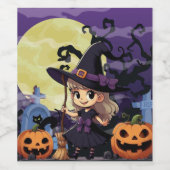 Niedlich Anime Halloween Hexe Weinetikett (Einzelnes Label)