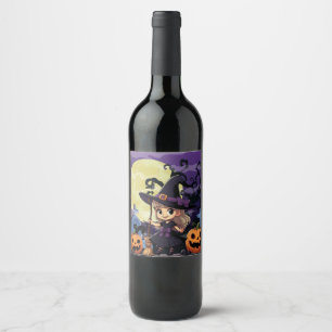Niedlich Anime Halloween Hexe Weinetikett