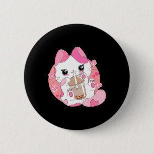 Niedlich Anime Kawaii Cat Boba Bubble Teatro Socia Button