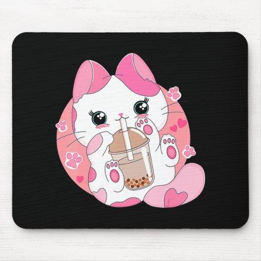 Niedlich Anime Kawaii Cat Boba Bubble Teatro Socia Mousepad (Vorne)