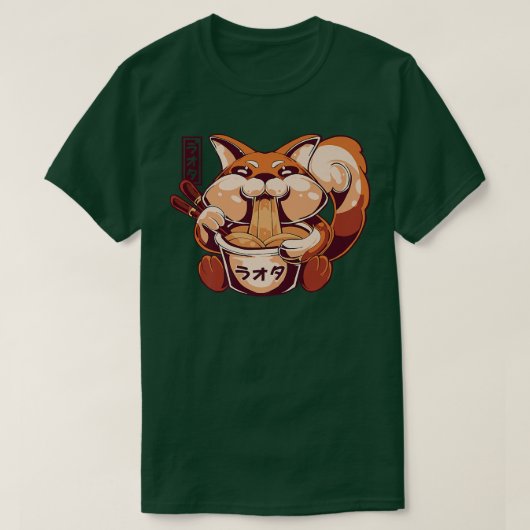 Niedlich Anime Kawaii Fox Eating Ramen Noodles Pre T-Shirt (Design vorne)