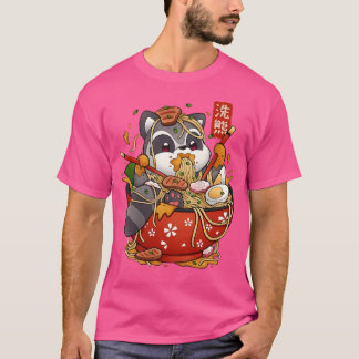 Niedlich Anime Raccoon Eating Ramen Noodles T-Shirt