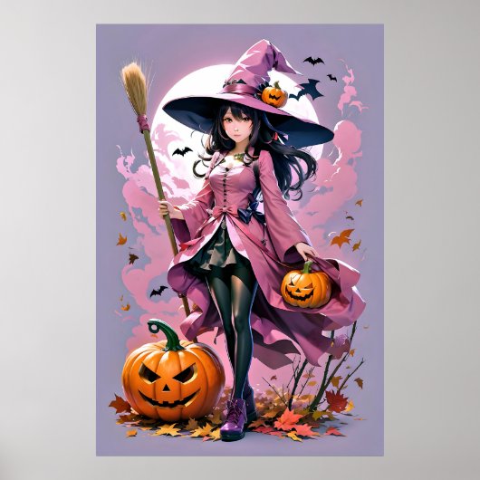 Niedlich animierte Halloween-Hexe Poster (Vorne)
