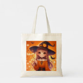 Niedlich animierte Halloween-Hexe Tragetasche (Rückseite)