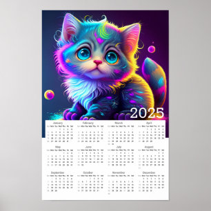 Niedlich animierte Neon Colored Kitten 2025 Kalend Poster