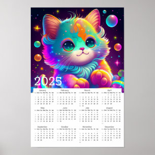 Niedlich animierte Neon Colored Kitten 2025 Kalend Poster