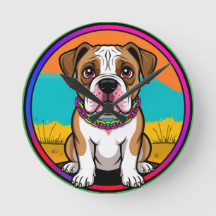 Niedlich animierte Welpe mit Collar Runde Wanduhr