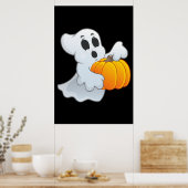 Niedlich animierter Geist mit Pumpkin Poster (Küche)