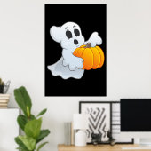 Niedlich animierter Geist mit Pumpkin Poster (Heimbüro)