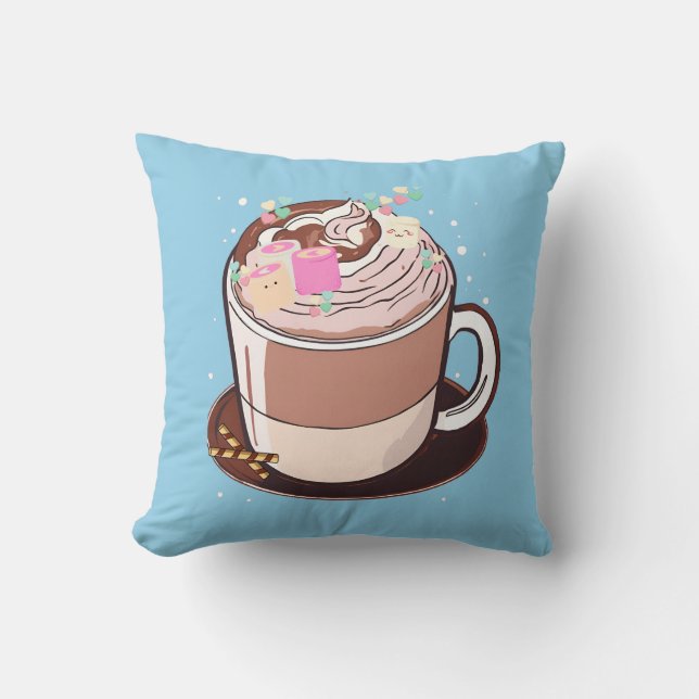 Niedlich animierter Hot Chocolate Marshmallows Car Kissen (Vorderseite)