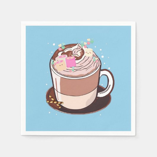 Niedlich animierter Hot Chocolate Marshmallows Car Serviette (Vorderseite)