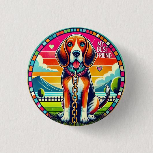 Niedlich animierter Hund Button (Vorderseite)
