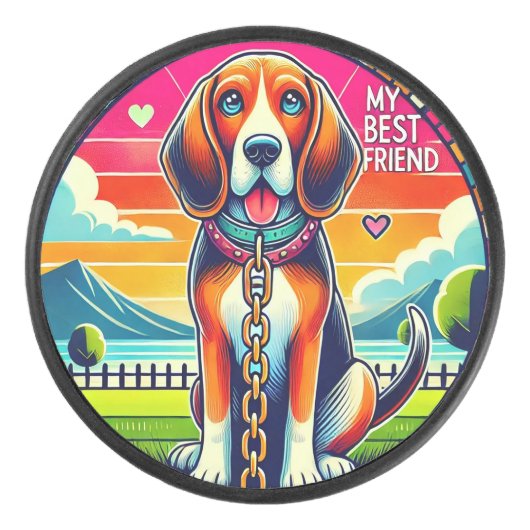 Niedlich animierter Hund Eishockey Puck (Vorderseite)