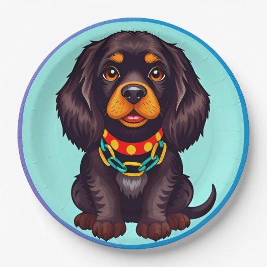 Niedlich animierter Hund mit Collar Pappteller (Vorderseite)
