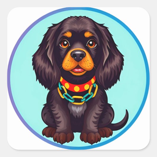 Niedlich animierter Hund mit Collar Quadratischer Aufkleber (Vorderseite)