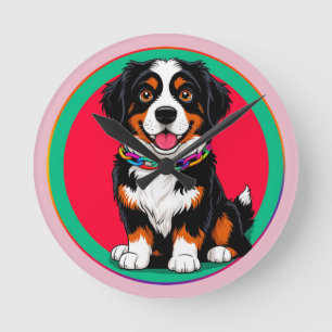 Niedlich animierter Hund mit Collar Runde Wanduhr