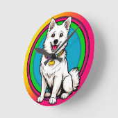 Niedlich animierter Hund mit Collar Runde Wanduhr (Winkel)