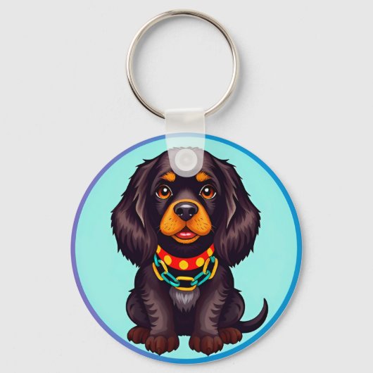 Niedlich animierter Hund mit Collar Schlüsselanhänger (Vorderseite)