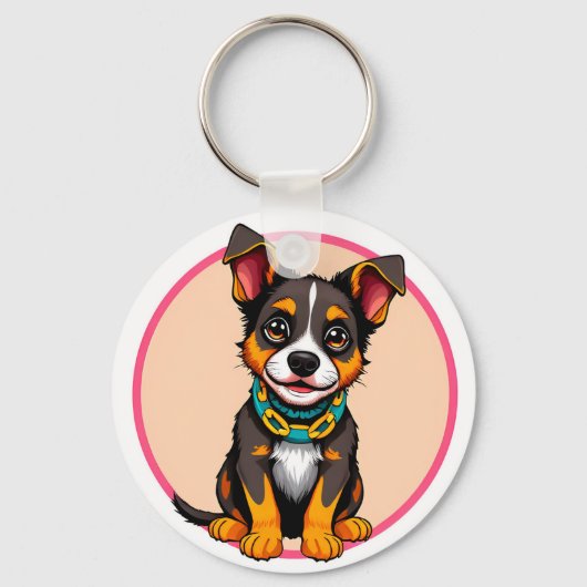 Niedlich animierter Hund mit Collar Schlüsselanhänger (Vorderseite)