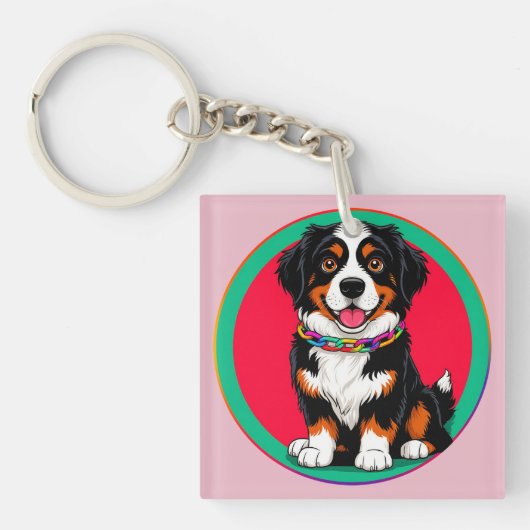 Niedlich animierter Hund mit Collar Schlüsselanhänger (Vorderseite)