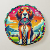 Niedlich animierter Hund Rundes Kissen (Rückseite)