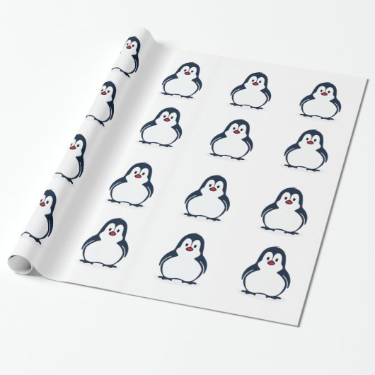 Niedlich animierter Pinguin Geschenkpapier (Ungerollt)