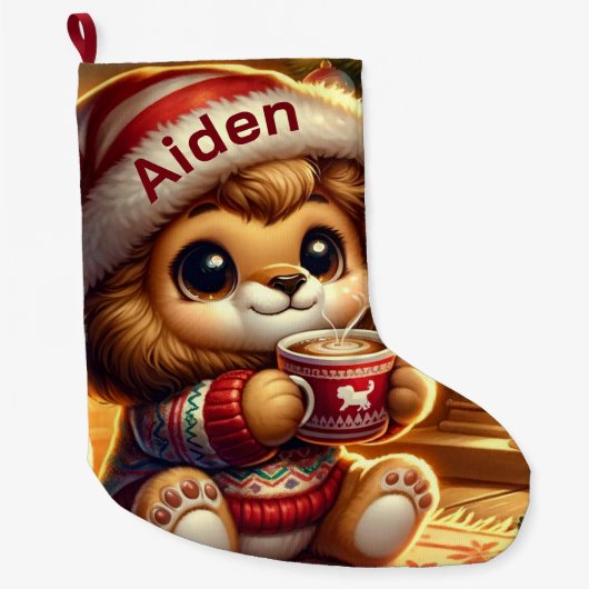 Niedlich animierter Weihnachtslion Großer Weihnachtsstrumpf (Vorderseite)